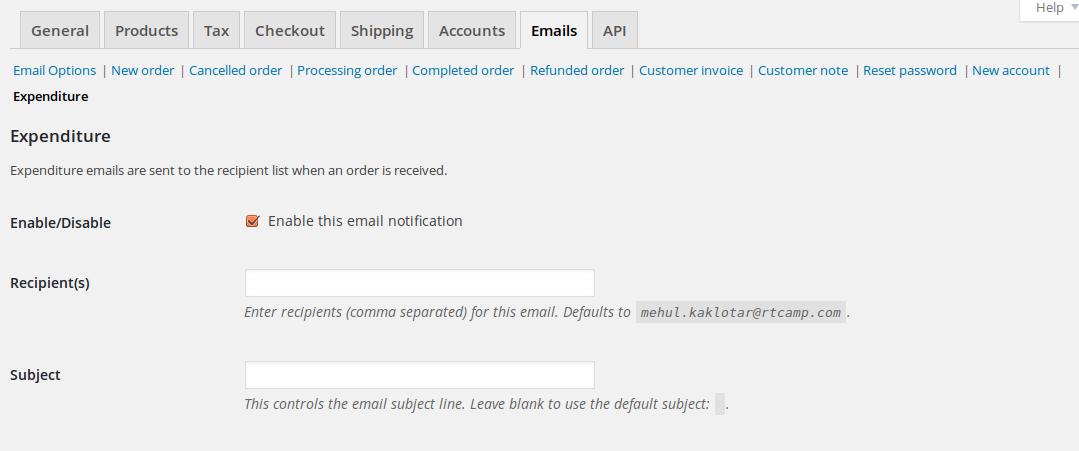 WooCommerce email settings