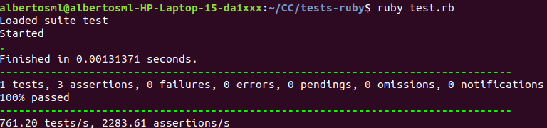 Resultados tests unitarios Ruby