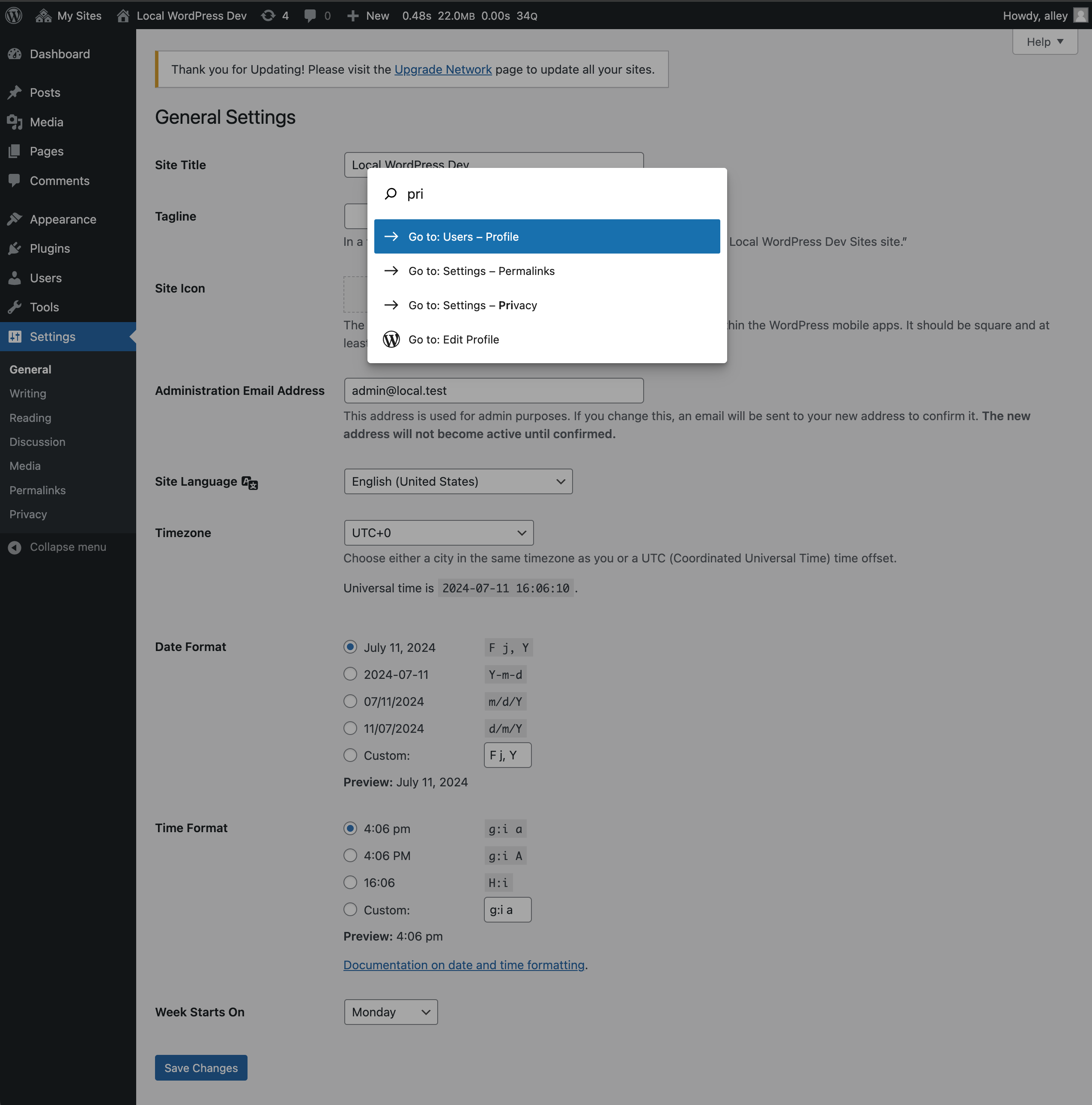 Screenshot of plugin