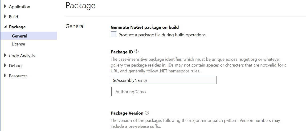 Packaging properties in VS