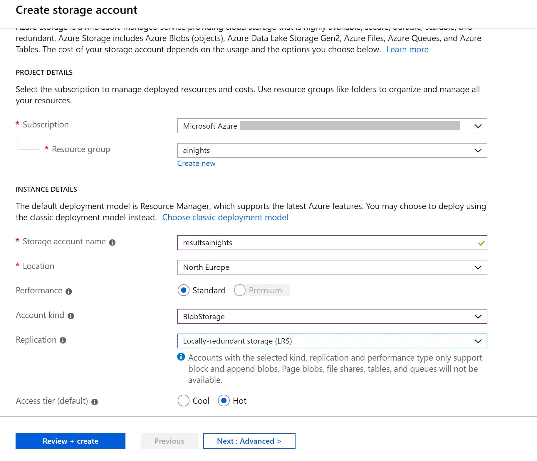 Create Azure Storage Account