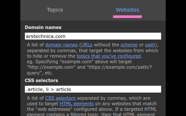 website-specific query selectors