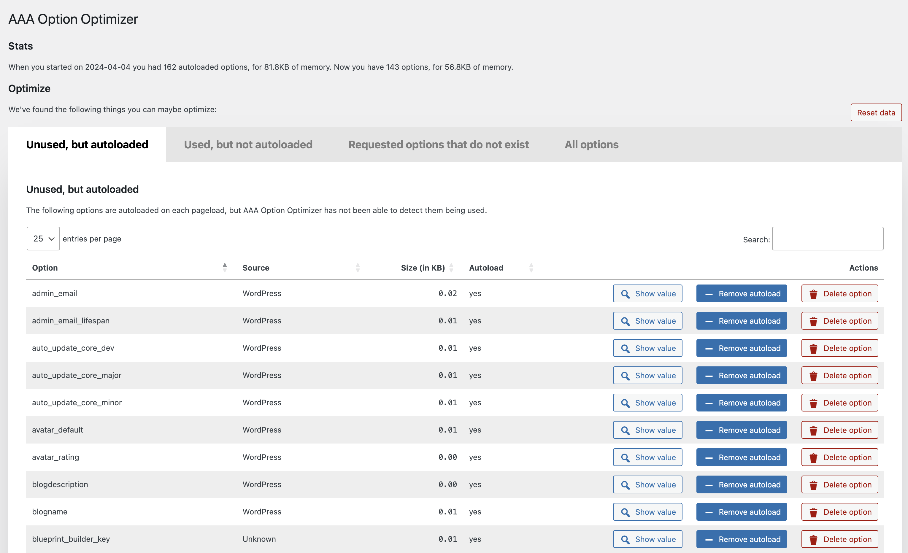 Screenshot of the admin panel