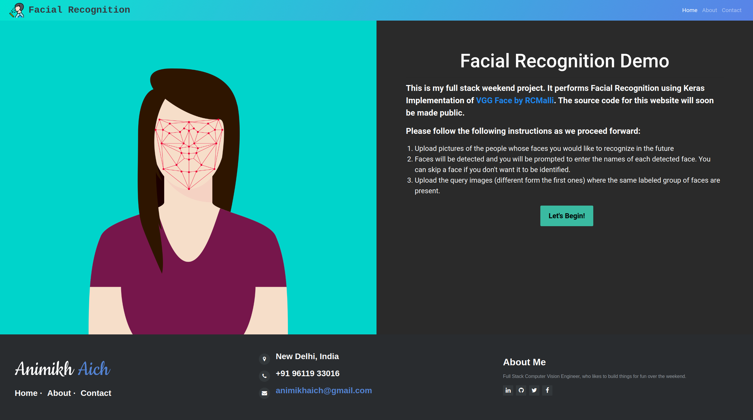 Facial Recognition Dashboard Homepage