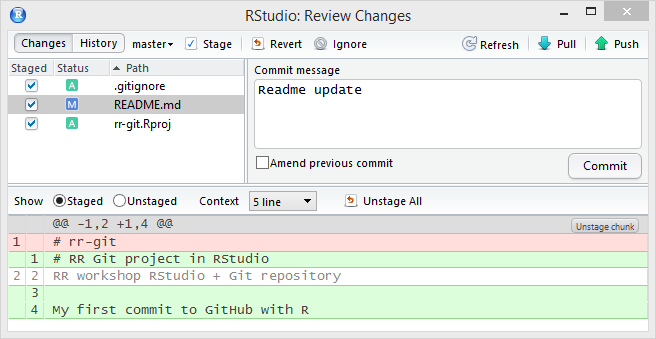 Figure 6: RStudio: Commit window