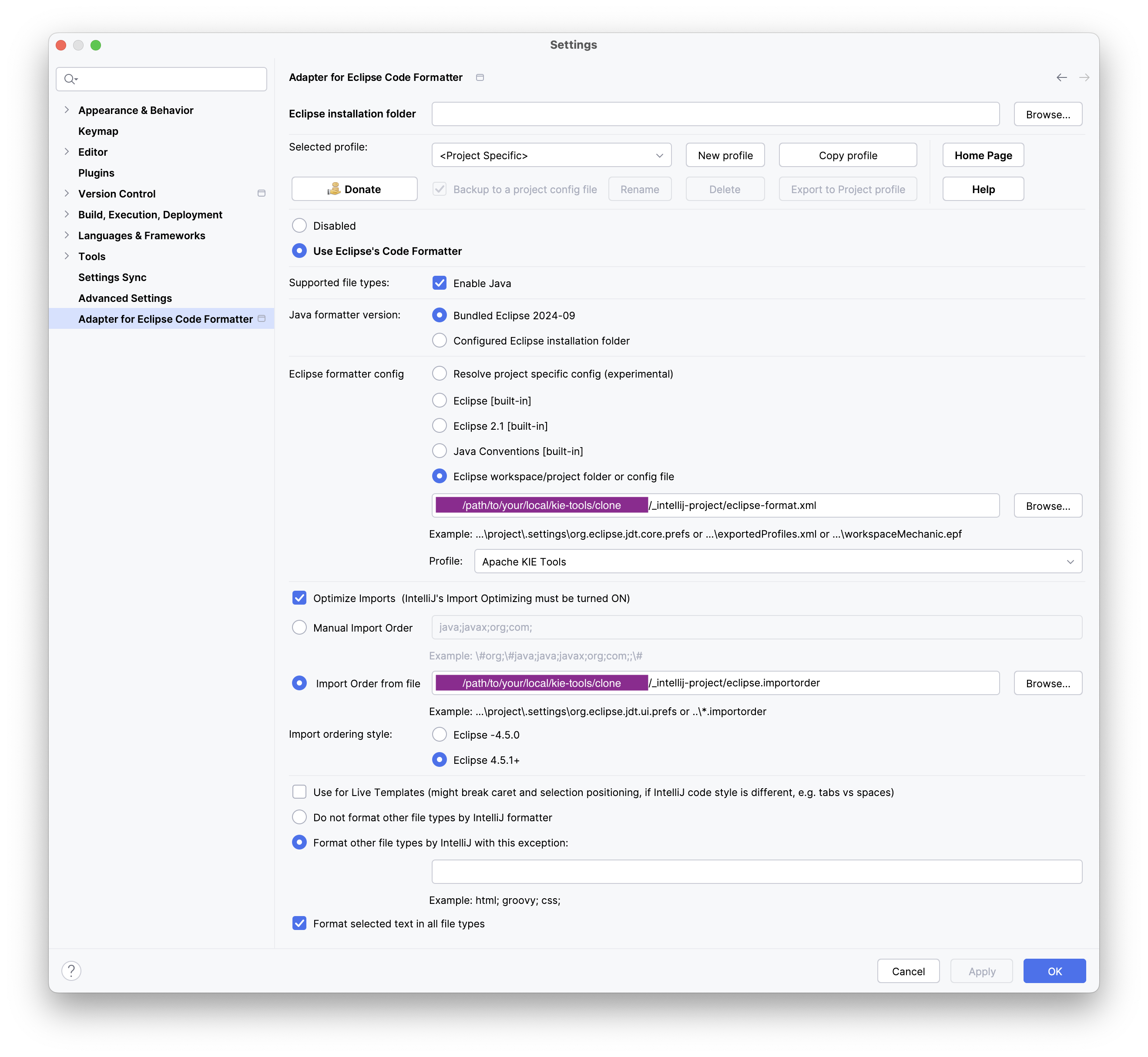 Configure Eclipse formatter