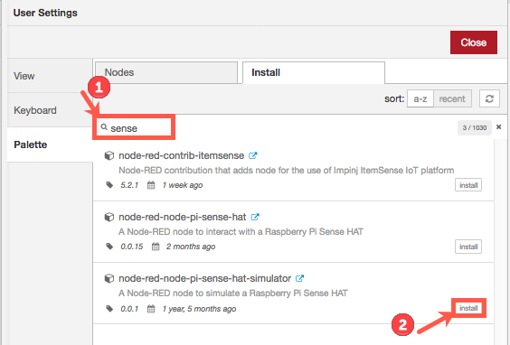 Install Raspberry Pi Sense Hat Simulator nodes.