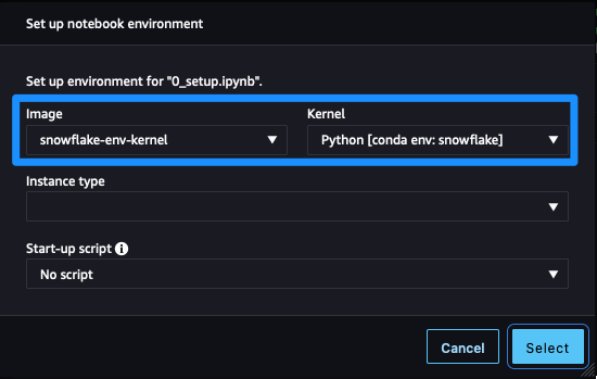 Choose Snowflake kernel next