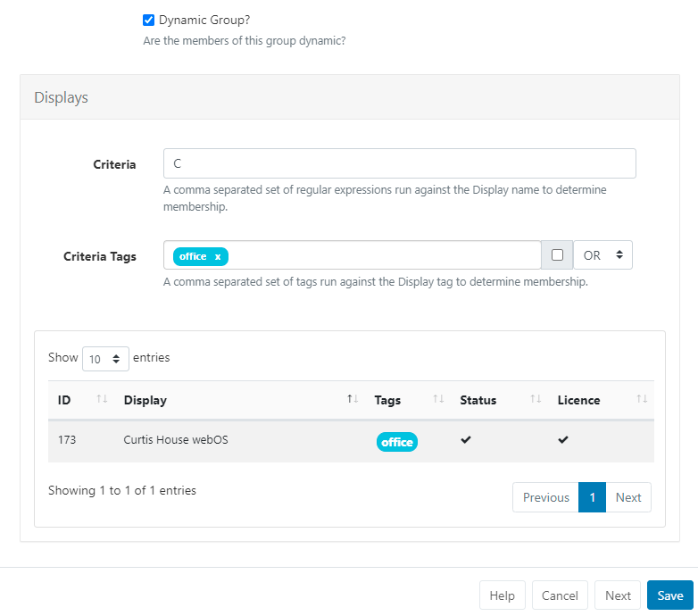 Display Group Dynamic Criteria