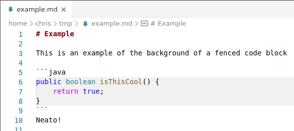 fenced code block example