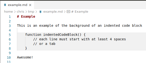 indented code block example