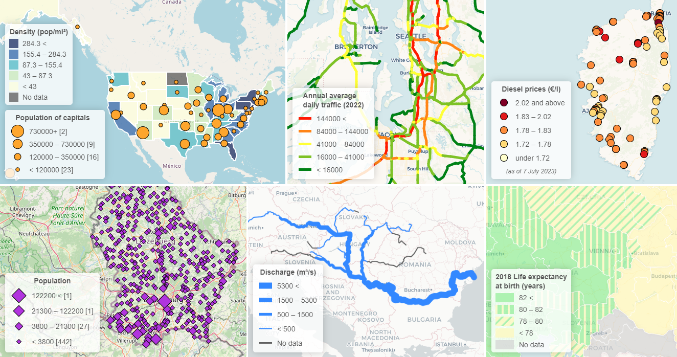 Screenshot of example maps created with the plugin. Samples.