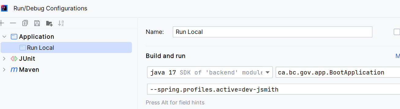 intellij run configuration