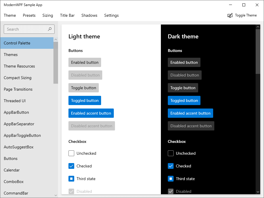 Control palette