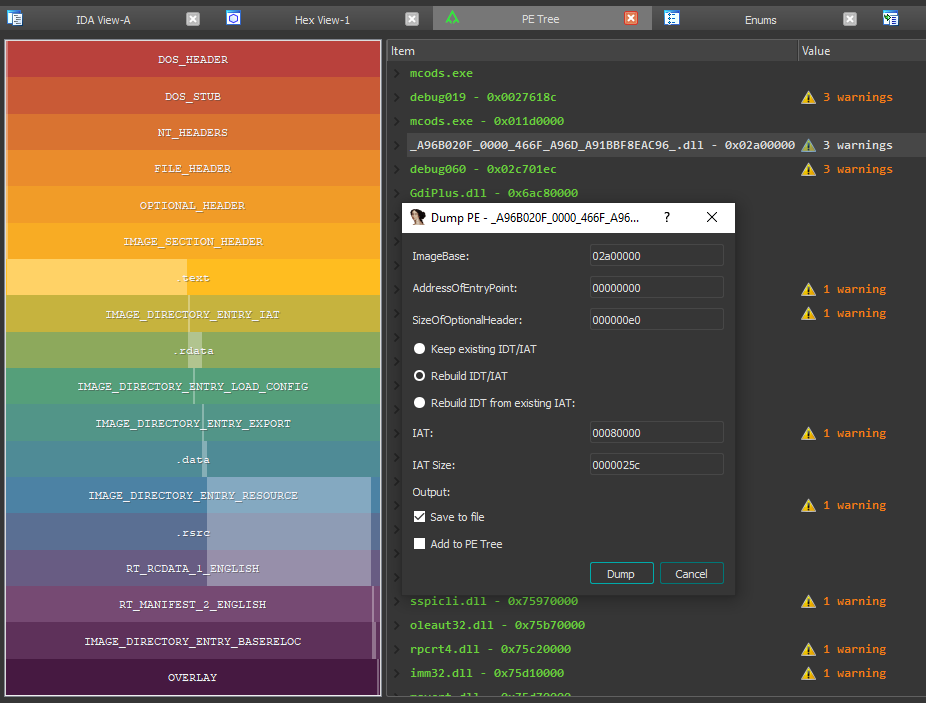 PE Tree IDAPython plugin