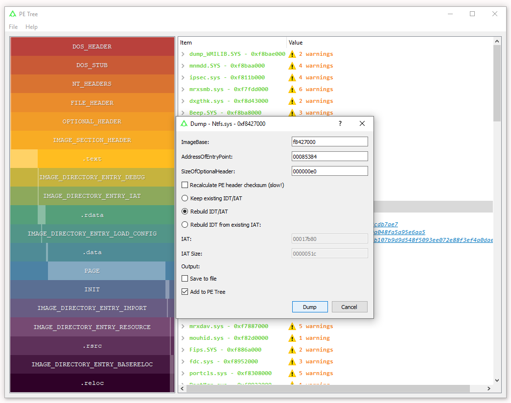 PE Tree Rekall plugin