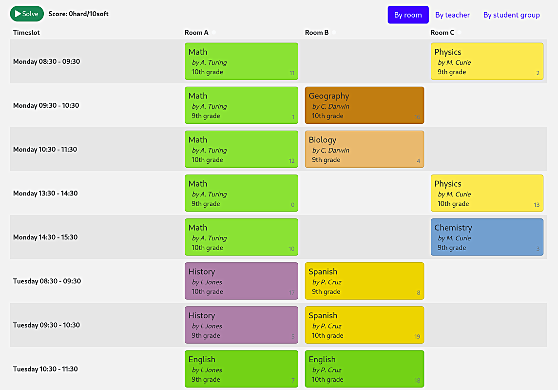 quarkus school timetabling screenshot