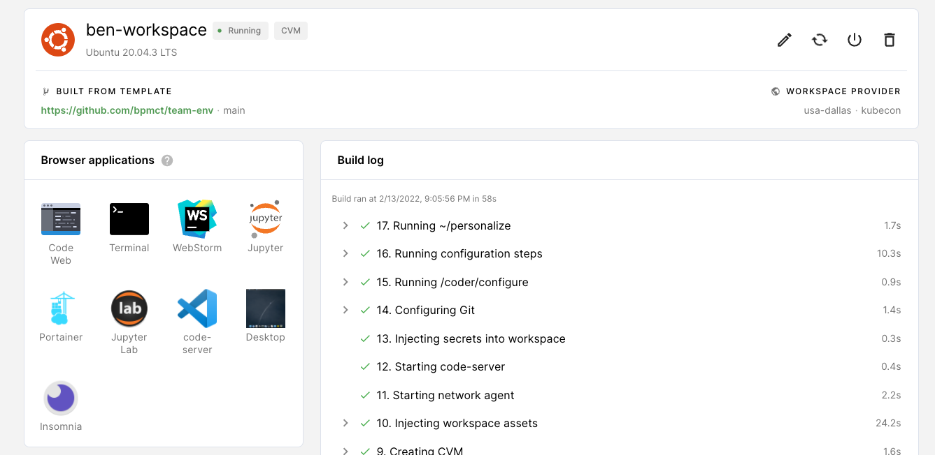 Coder dashboard preview