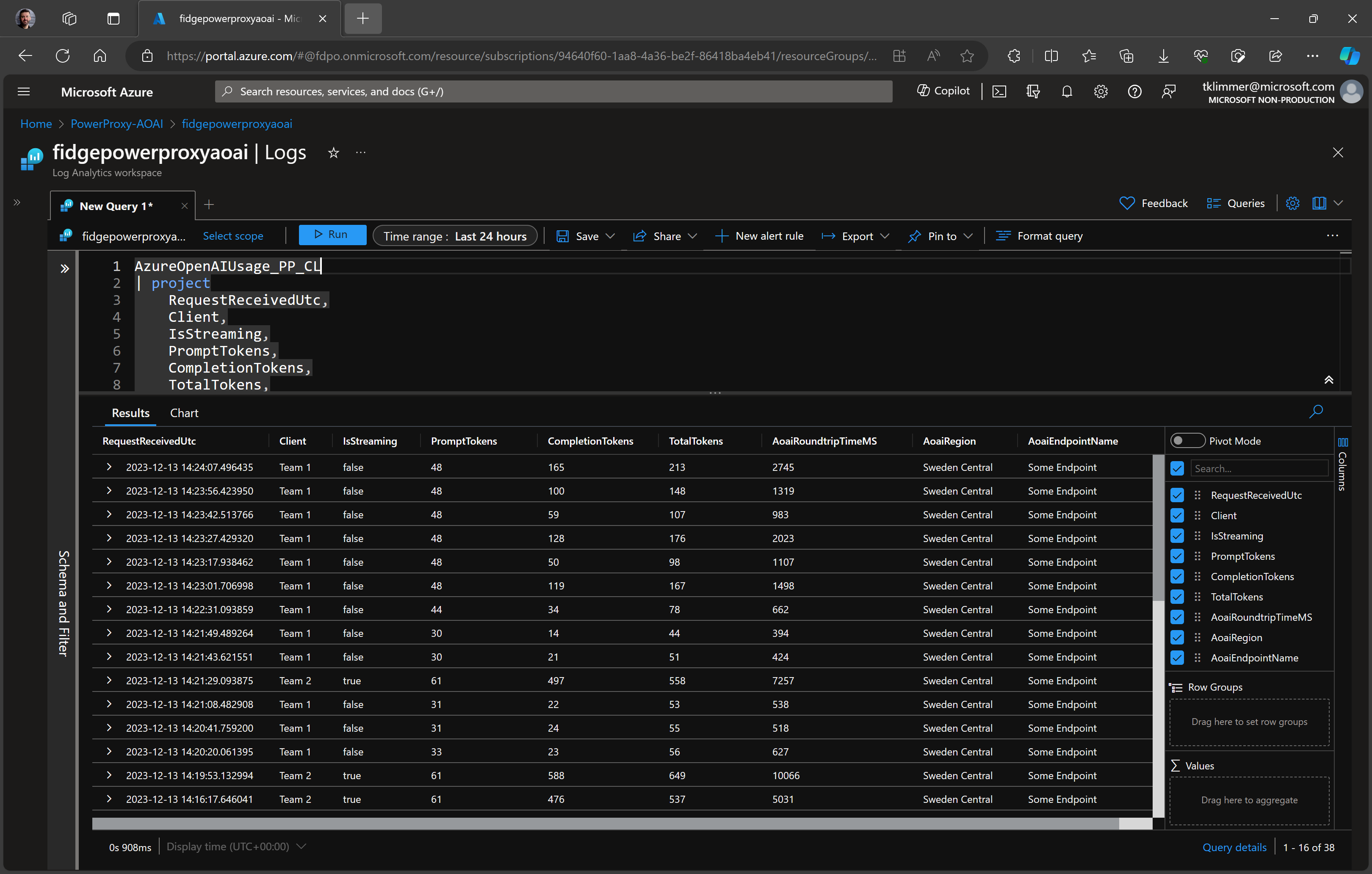 collected metrics in Log Analytics