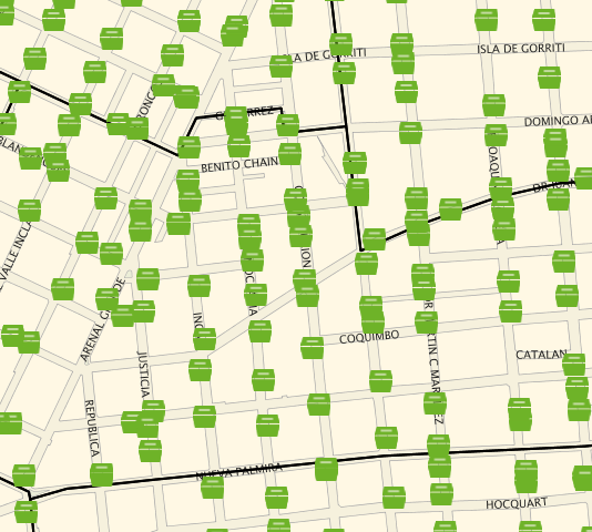 Example of distribution of containers in La Comercial neighborhood, Montevideo