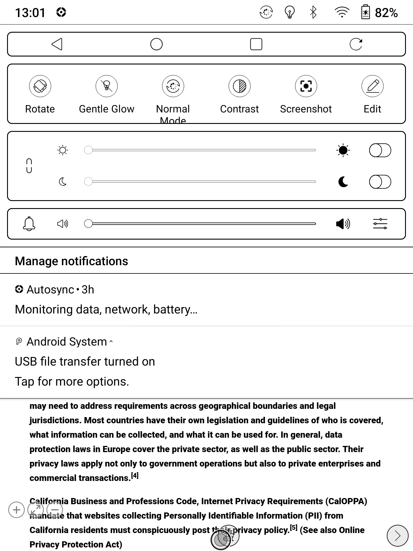 The Gentle Glow quick settings tile will show you when the frontlight is on.