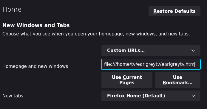 home page settings