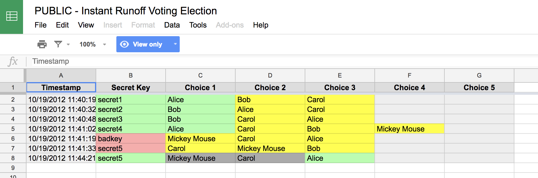 Example Spreadsheet Screenshot