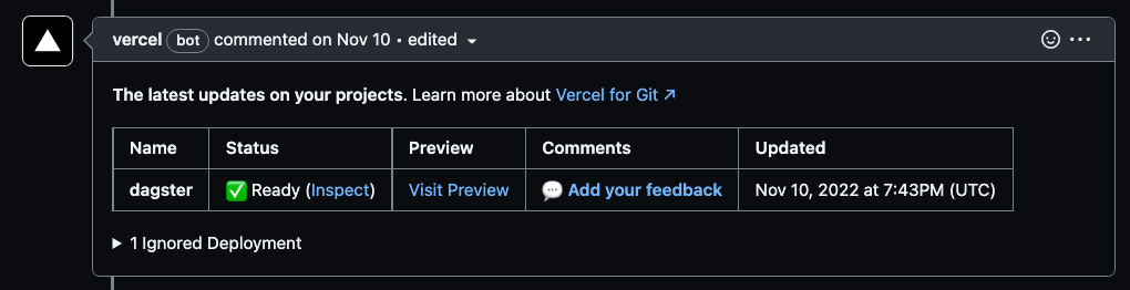 Vercel 'Visit preview' link