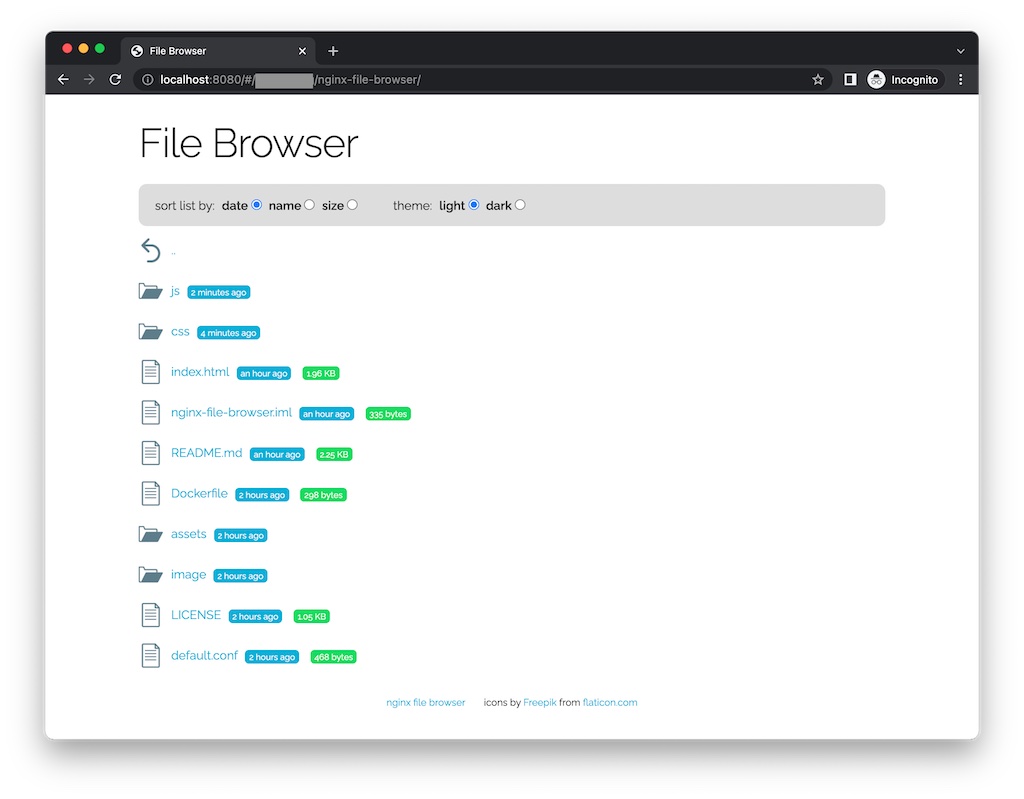 nginx file browser in action - light theme