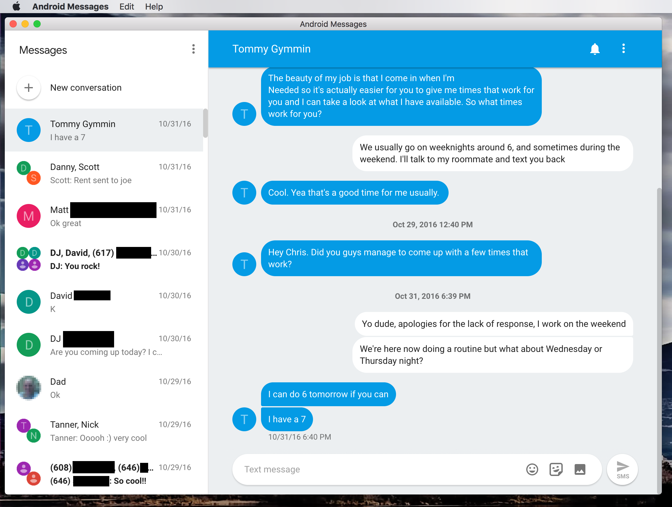 Android Messages Desktop macOS screenshot