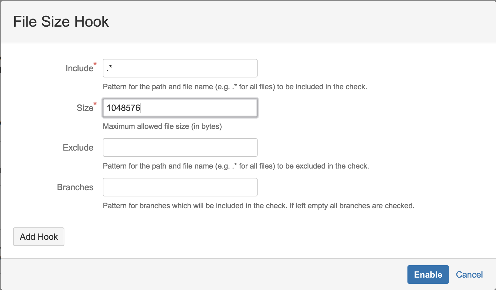 File Size Hook Configuration