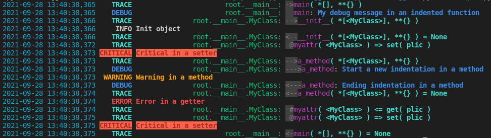 Output example for custom formatter per level