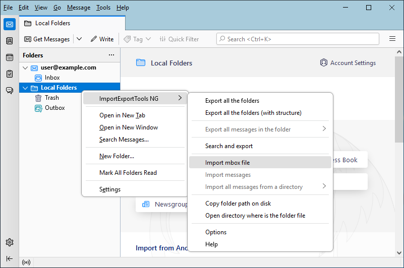 ImportExportTools context menu