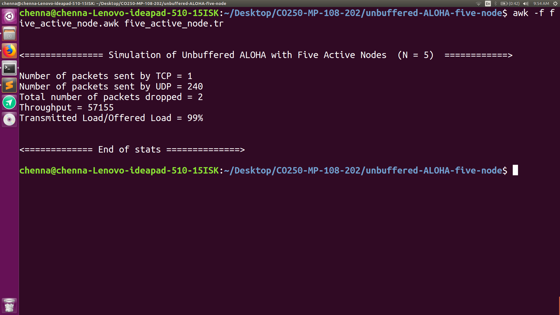 Stats of Unbuffered ALOHA, N = 10