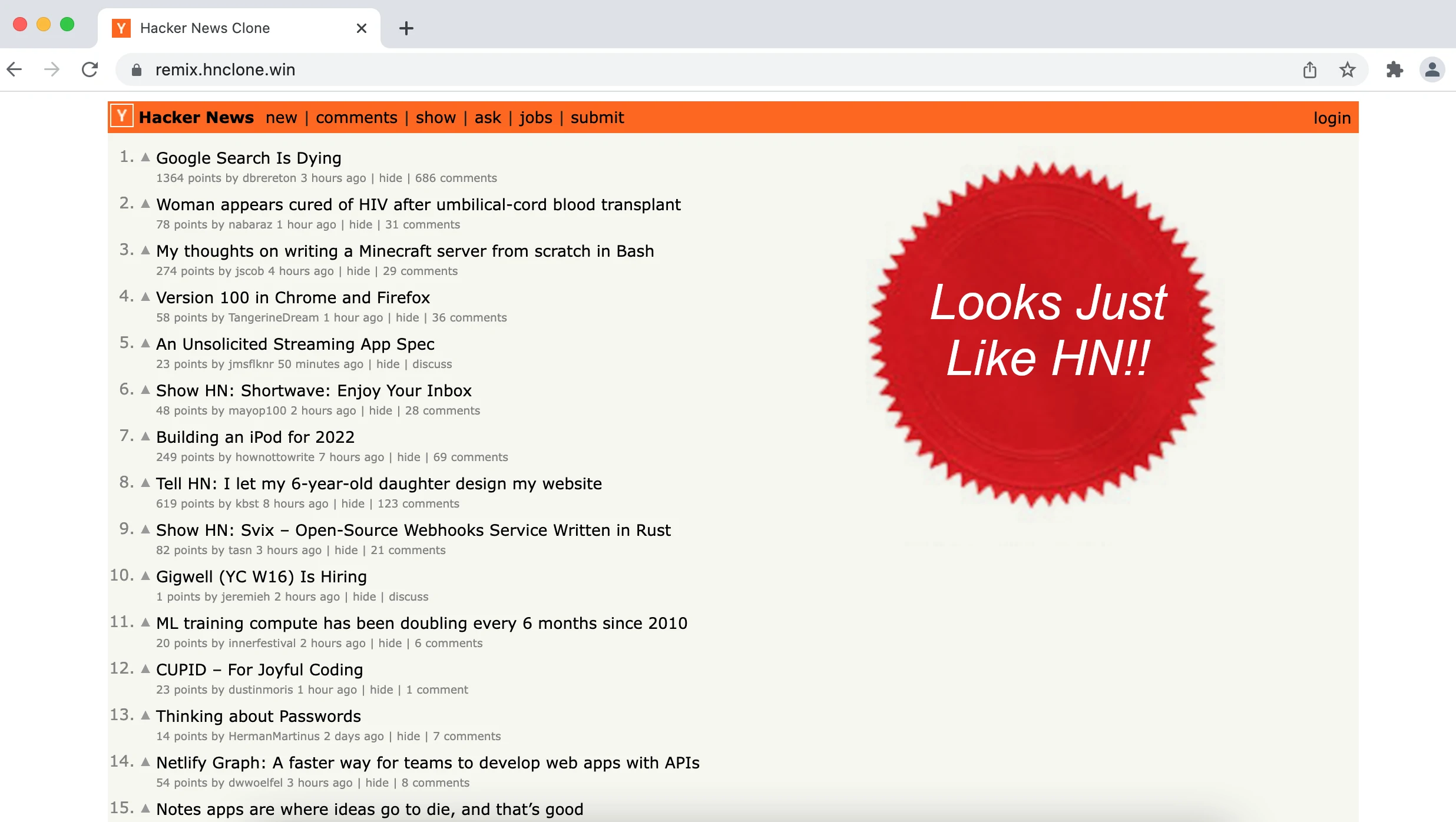 Hacker News Clone Demo