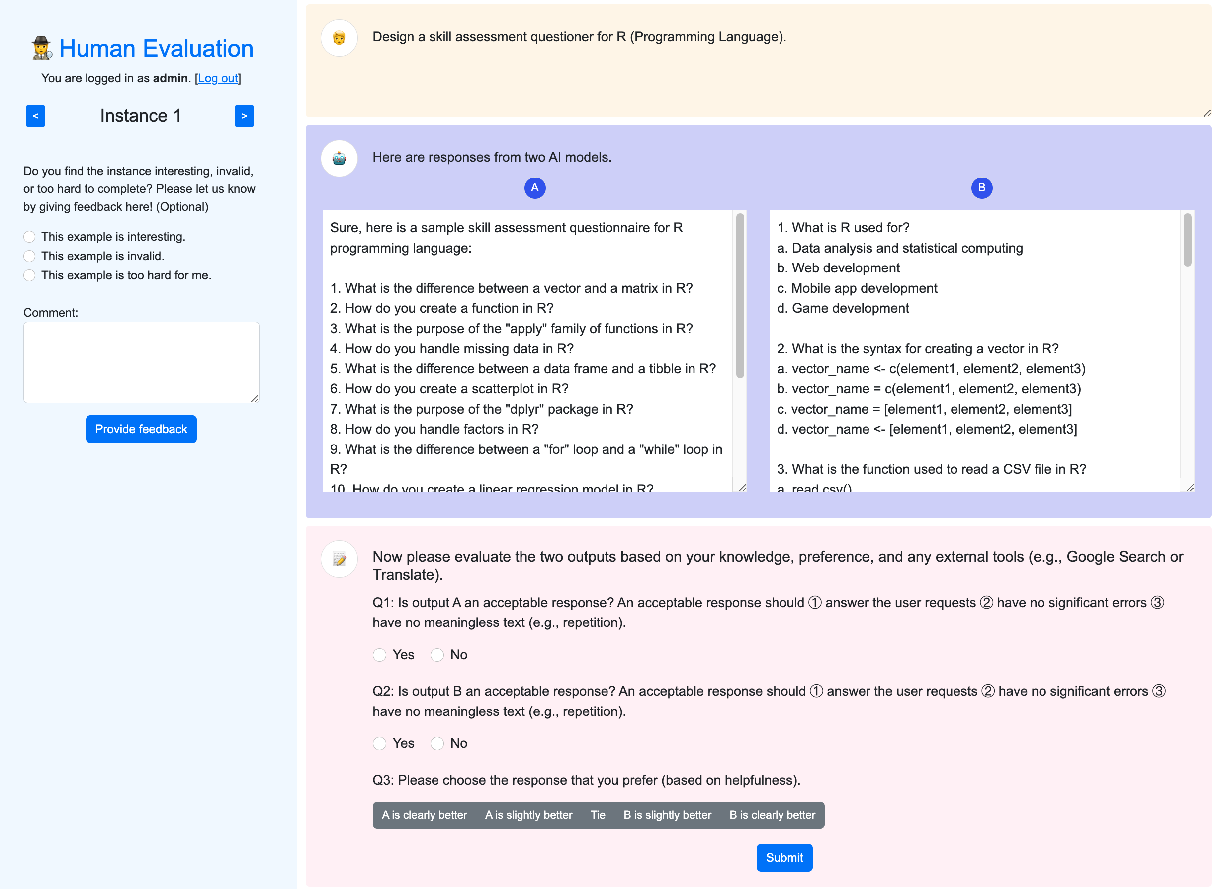 Screenshot of the human evaluation interface.