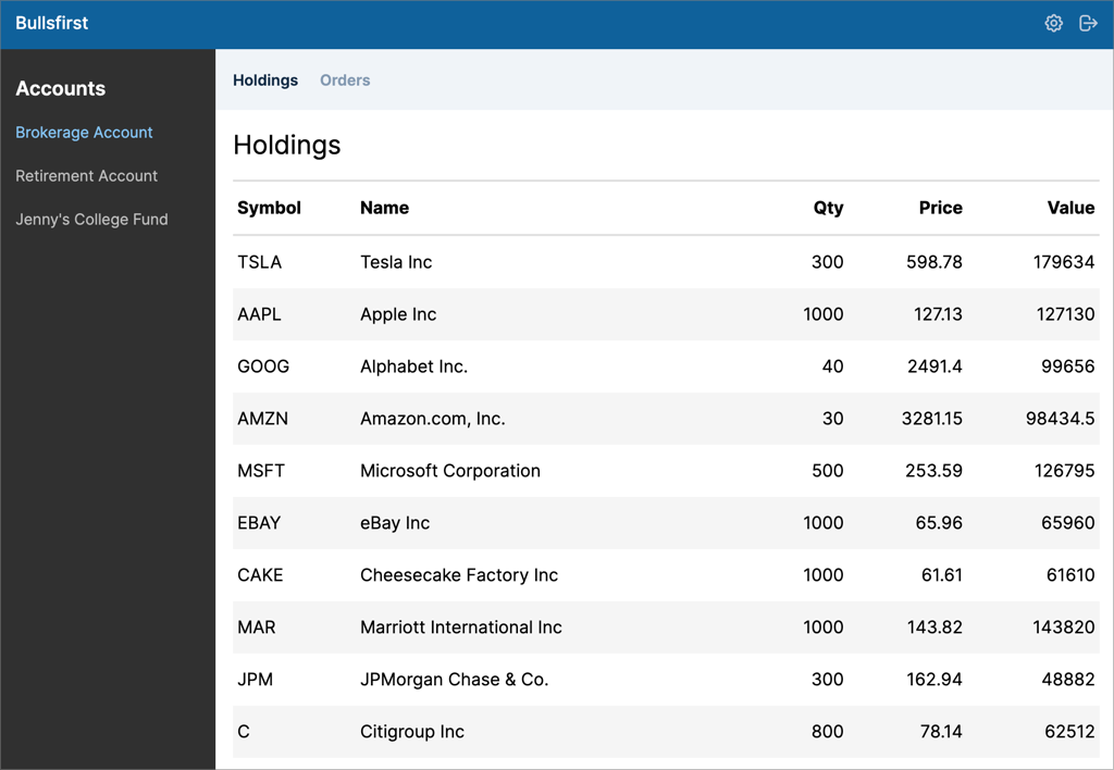 Holdings Page