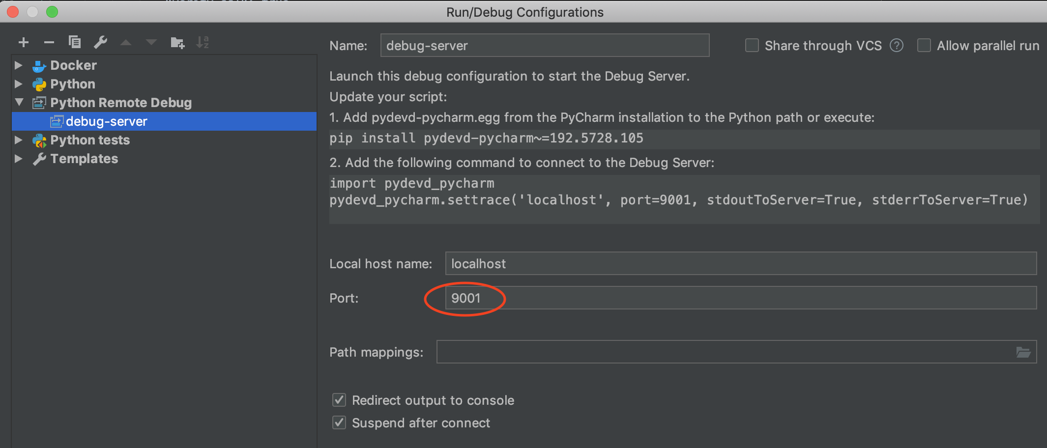 Configure debug-server