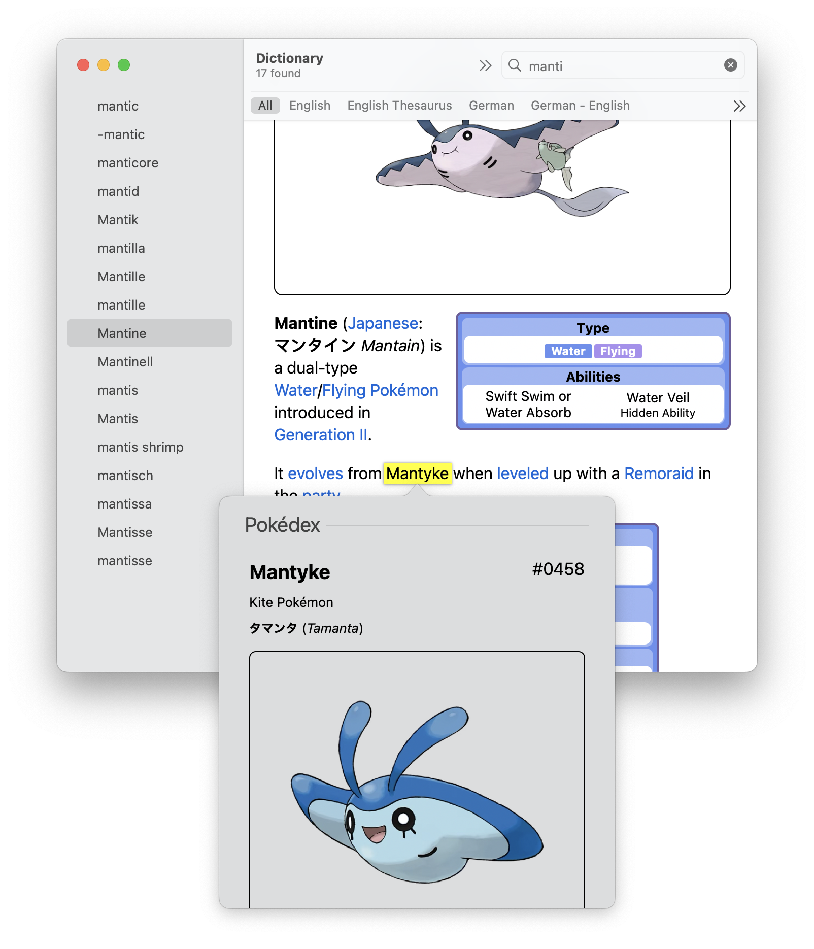 example showing Mantine and Mantyke