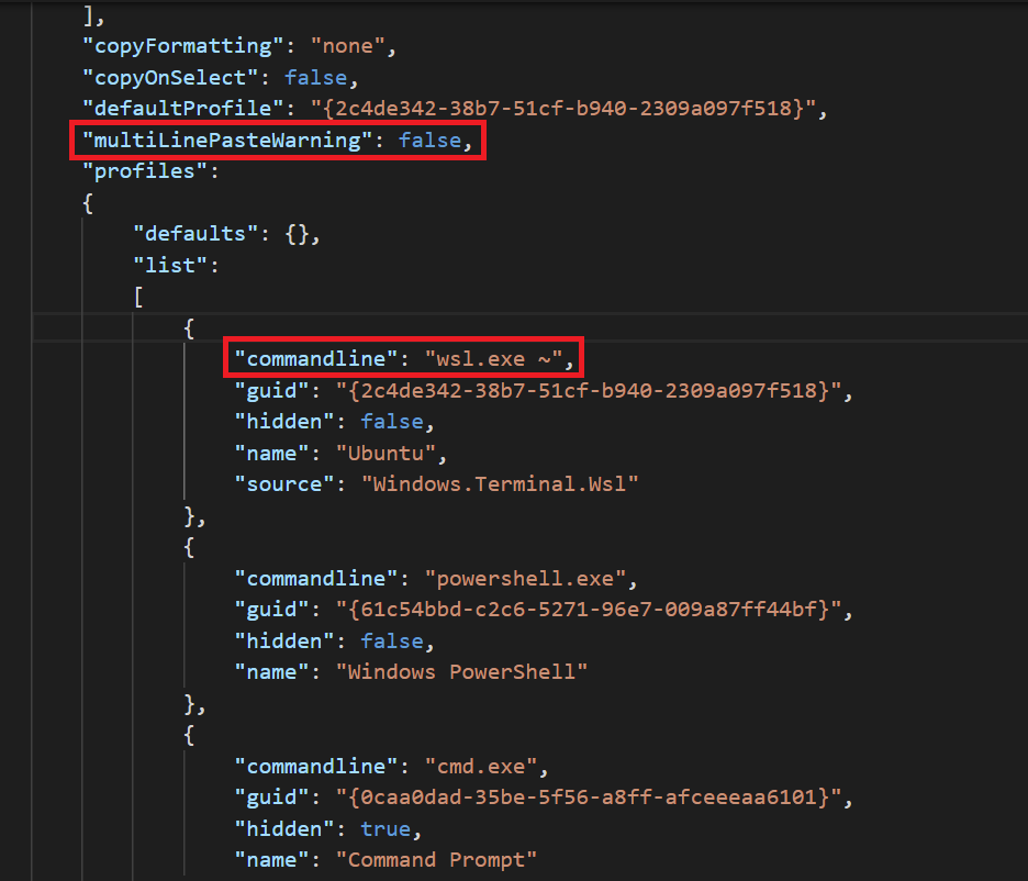 Windows Terminal JSON settings file