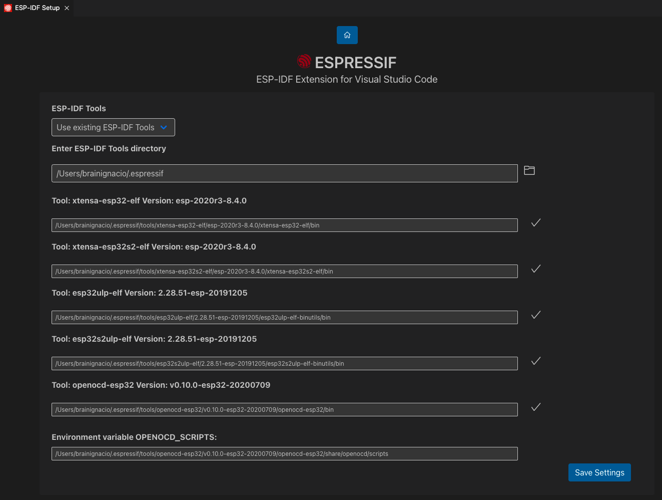 Enter ESP-IDF Tools paths manually