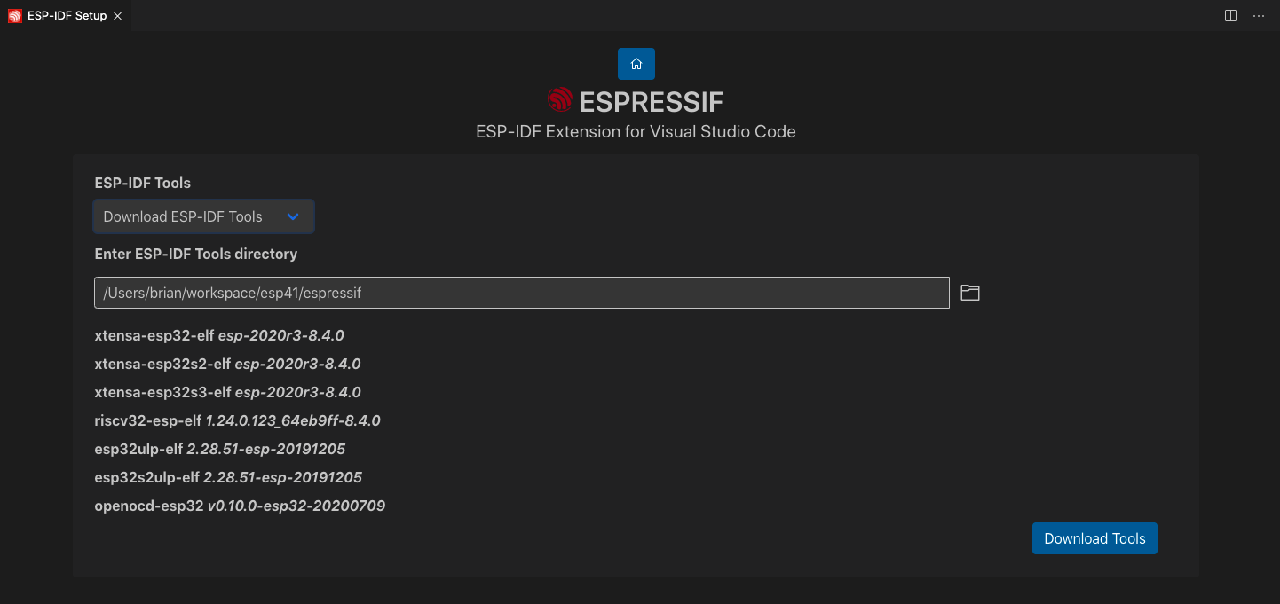 Select ESP-IDF Tools