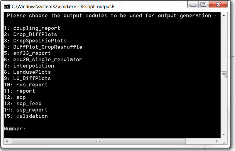 Selection of model-internal output scripts