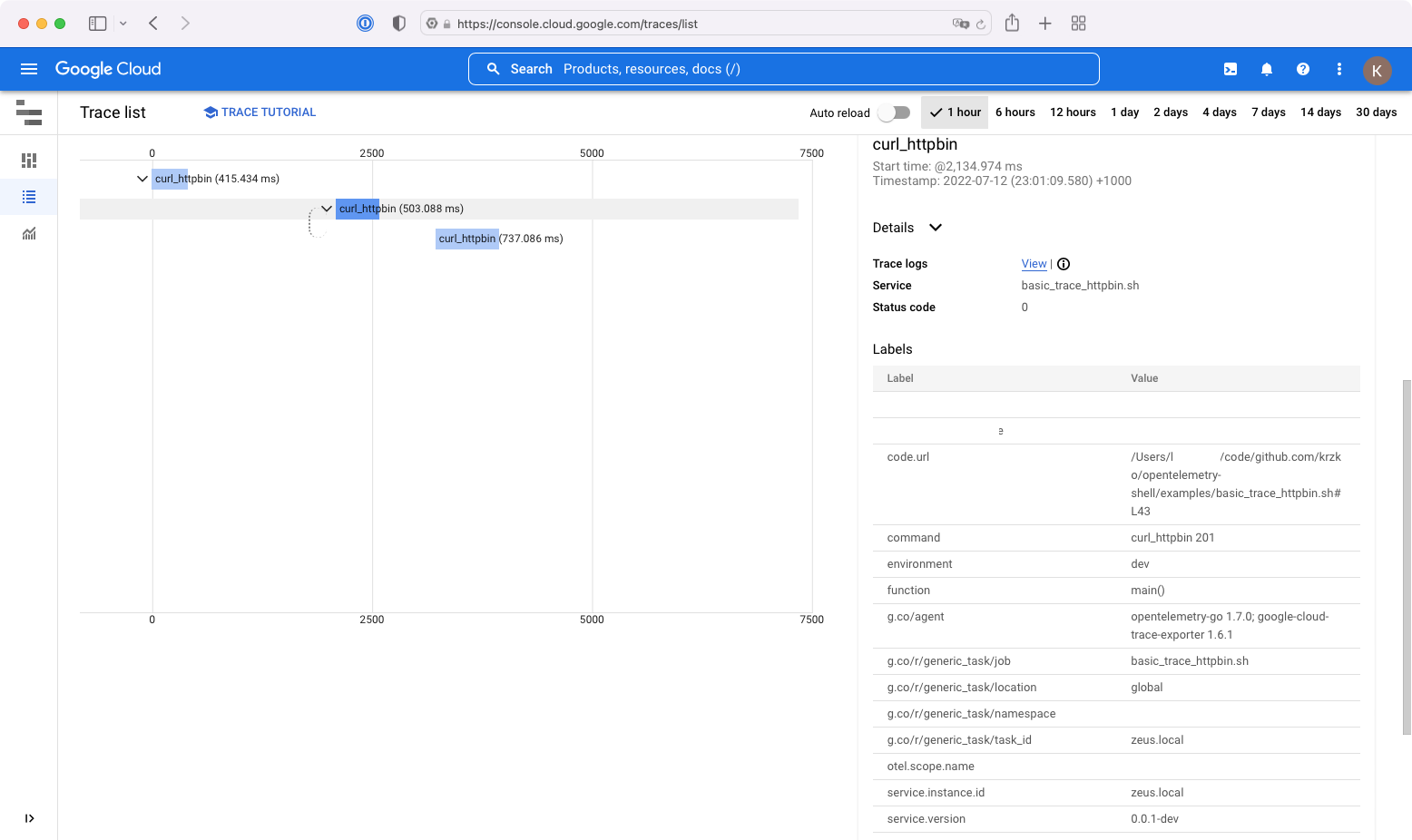 GCP Cloud Tracing