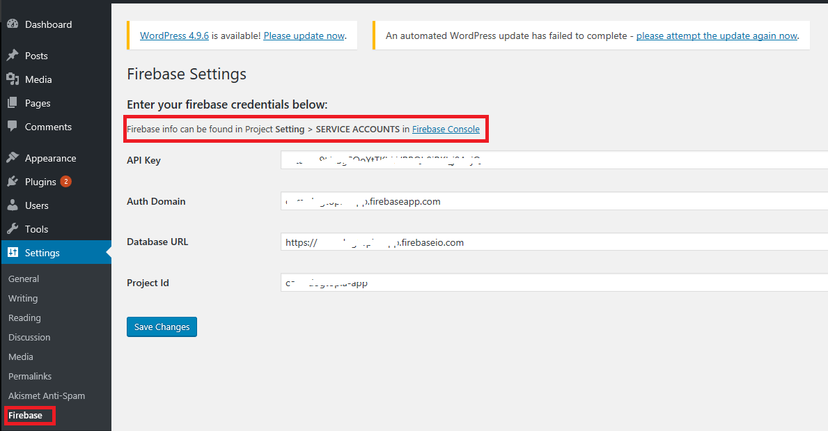 Firebase Settings