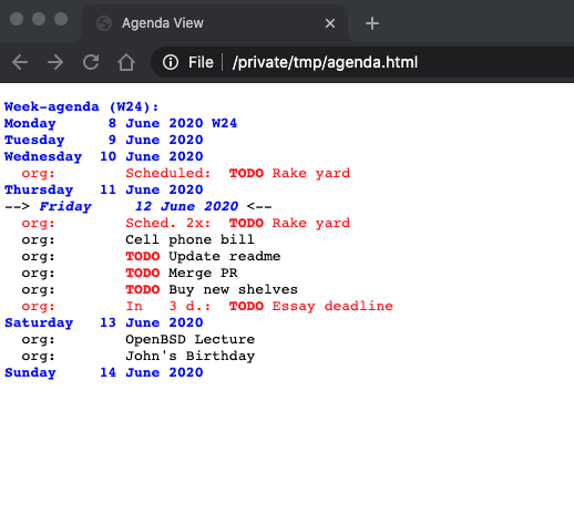 Example agenda export