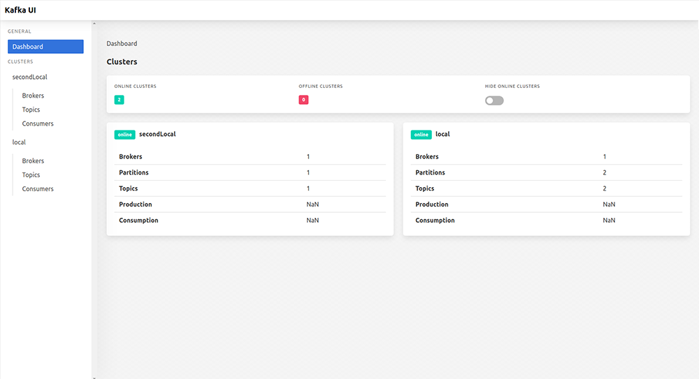 Kafka UI interface dashboard screenshot