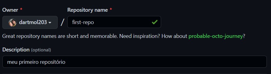 nome e descrição do repo no github