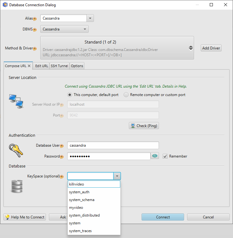 Connect DbSchema to Cassandra