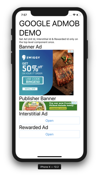 Google Admob Demo on Expo